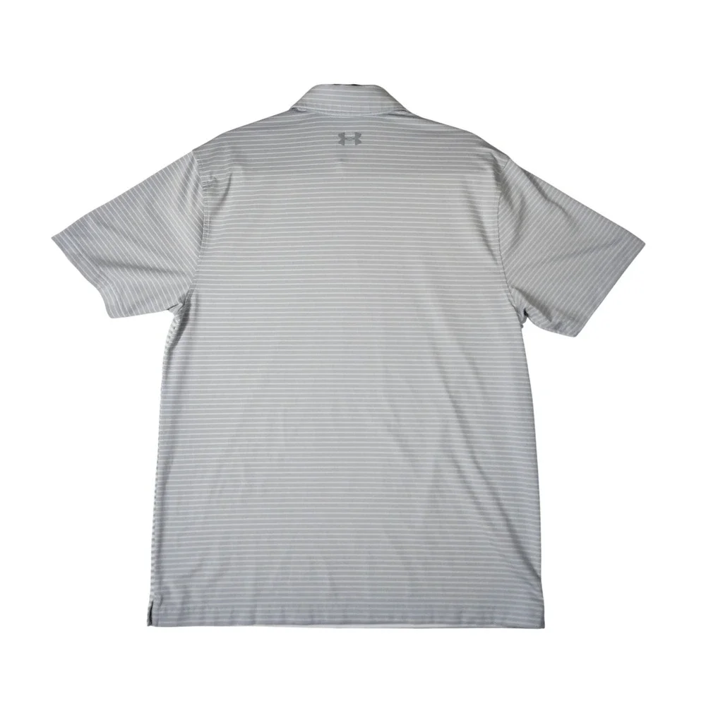 Under Armour Polo Shirt Mens Large Grey Excellent Striped HeatGear Short Sleeve